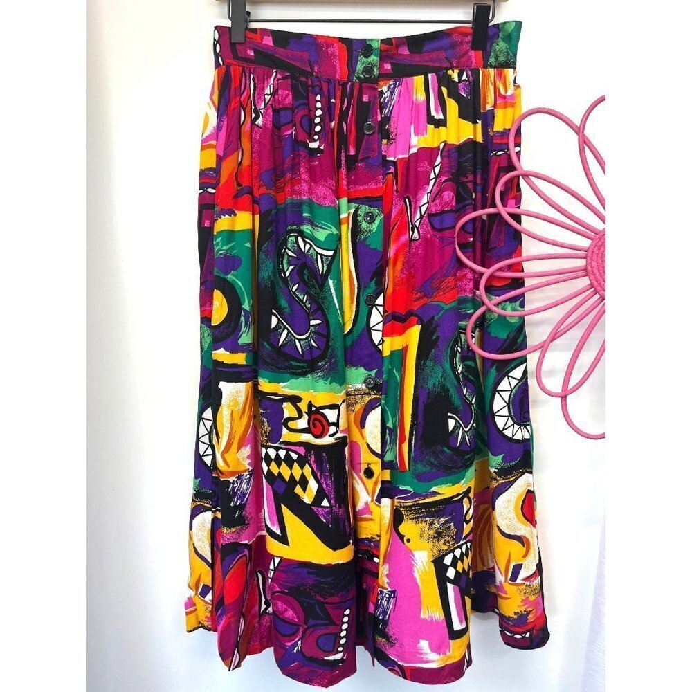 Vintage Groovy Art Deco Abstract Skirt USA MADE Ladies Size M/L